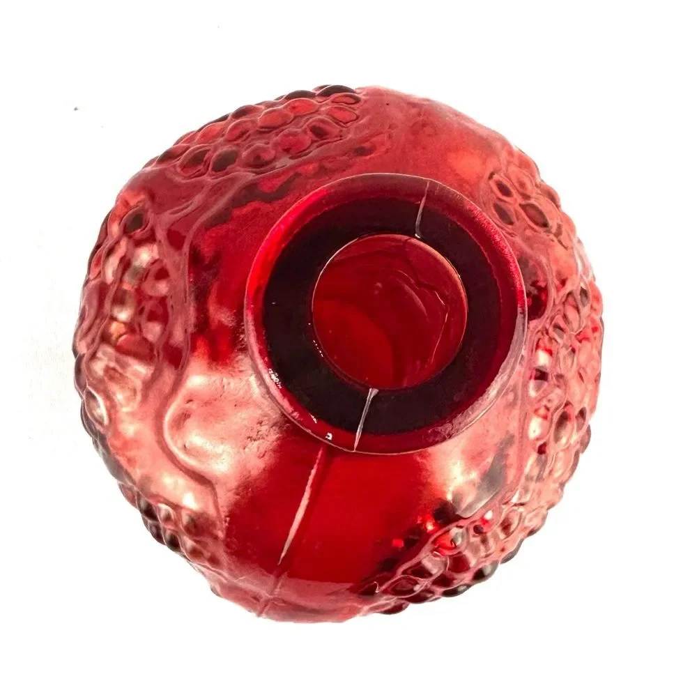Vintage Round Textured Red Glass Vase 7